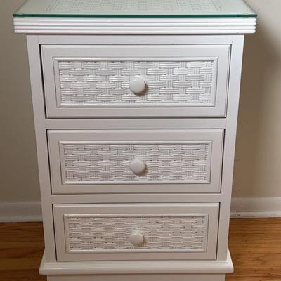 White Wood And Wicker Nightstand