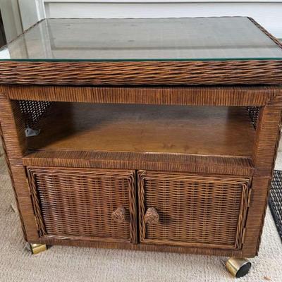 Rattan Rolling Swivel Top Storage