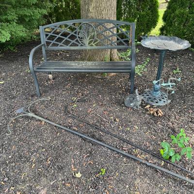 Metal Garden Bench And Decor