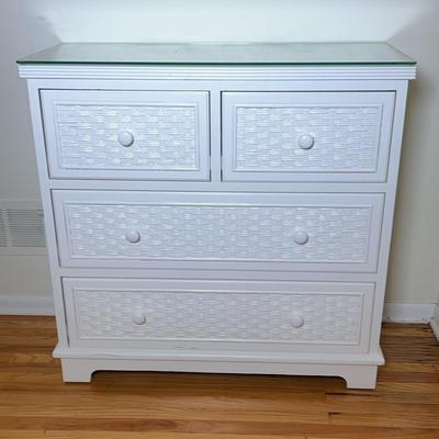 White Wicker And Wood Dresser
