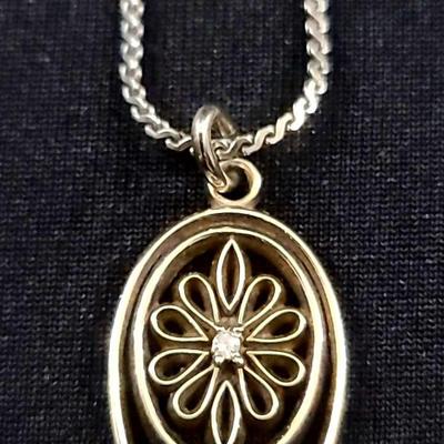 10K Avon Diamond Pendant On Sterling Chain Necklace 