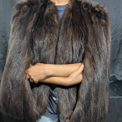 Vintage Dark Brown Mink Fur Cape with Satin Lining