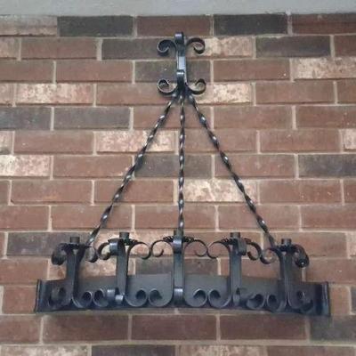Spanish Revival Hanging Light Fixture and Amber Globe Wall Sconces
