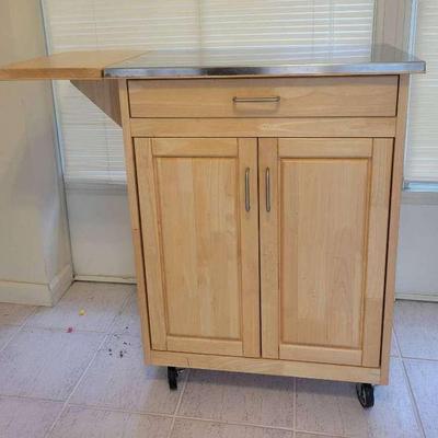 Rolling Kitchen Cart with Metal Top and Drop-Leaf Extension