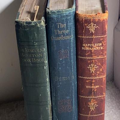 Three Vintage Hardback Books: The Three Guardsmen, Napoleon Bonaparte & The Boston Cookbook