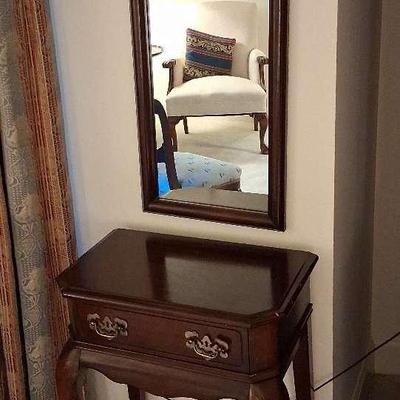 Queen Anne Style Mahogany Side Table with Matching Wall Mirror