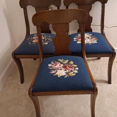 Three Floral Needlepoint Dining Chairs with Curved Backs