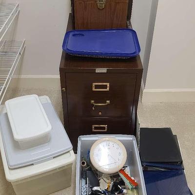 Shaw-Walker Filing Cabinet with Office Supplies, Binders, and Storage Totes