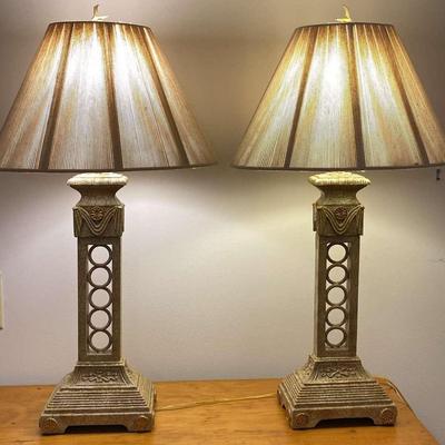 Pair of Roman-Inspired Table Lamps with Silk Shades