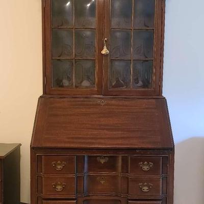 Genuine Mahogany Secretary Desk with Bookcase Hutch