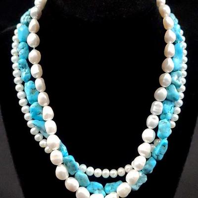.925 Turquoise And Pearl Necklace 