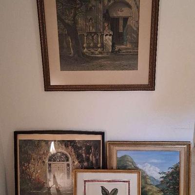 Framed Art Collection Featuring Melville Oil Painting, Bierstadt Print & Morris Museum Poster