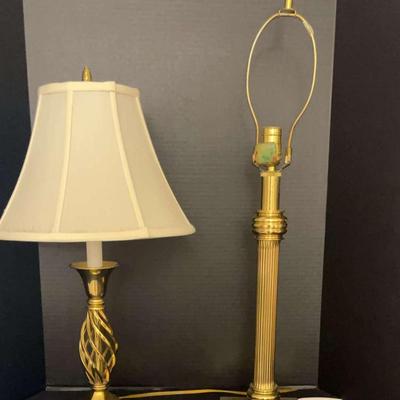 Pair of Brass Table Lamps, Including Swirl Base and Column Design