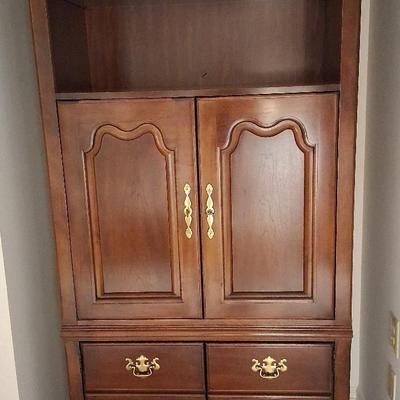 Lighted TV Cabinet with Pull-Out Shelves & Retractable Doors