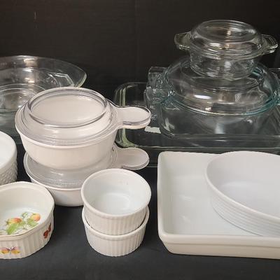 Pyrex Glass Bakeware & Assorted White Ceramic Bake Dishes