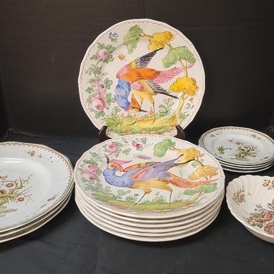 Johnson Bros Devon Sprays, Wedgwood Old Chelsea & Colorful Bird Motif Plates