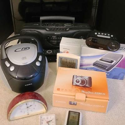 Sony Boombox, Canon PowerShot Camera, Insignia TV & Assorted Electronics