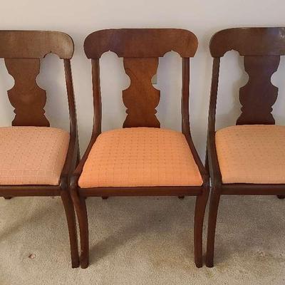 Three Vintage Wood Side Chairs with Peach Upholstered Seats