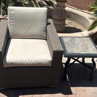 Wicker Patio Chair And Tile Table (A)