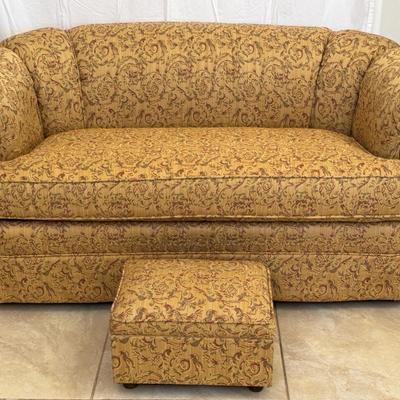 Gold Upholstered Crescent Sofa & Footstool 
