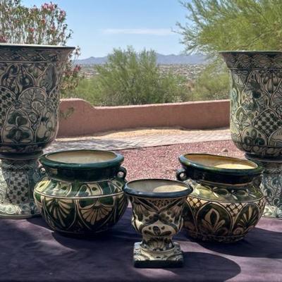 Five Green Talavera Pots