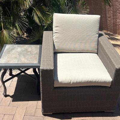 Wicker Patio Chair And Tile Table (B)