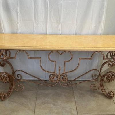 Polished Stone And Wrought Iron Table
