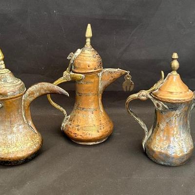 Three Brass Plated Dallahs: Arabic Coffee Pots (A)