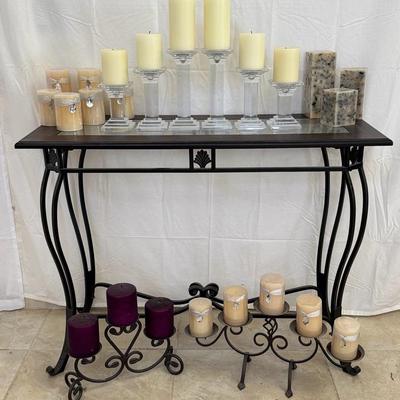 Metal & Glass Side Table With Candles 