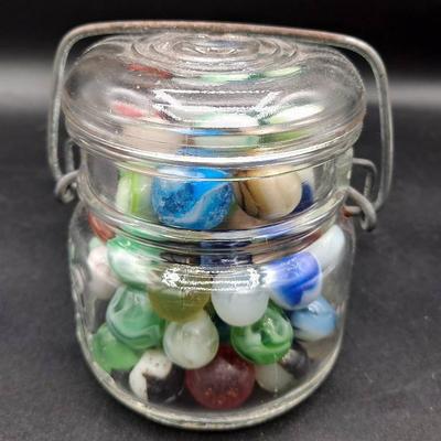 Mystery Lot:  Atlas Glass Jar Filled with Marbles