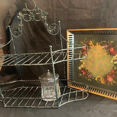 Decorative Metal Shelf, Tray & Sugar Bowl