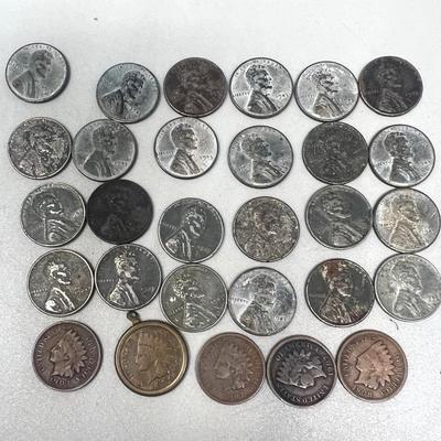 One Cent Coins: 1903, 04, 07, 08 & 24 Steel Pennies