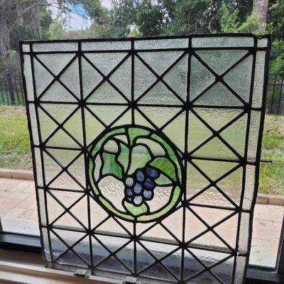 Vintage Grapevine Stained Glass Salvaged Panel - 21x24"