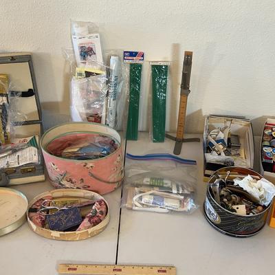 Sewing Lot - Buttons, Thread, Skirt Marker, & More