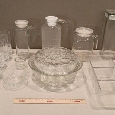 Crystal & Glassware Lot - Glasses, Canisters, Pitchers, Baking Dish+++