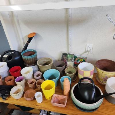 40+pc Ceramic Pots, Planters, Watering Cans, Gloves, & Gardening Supplies