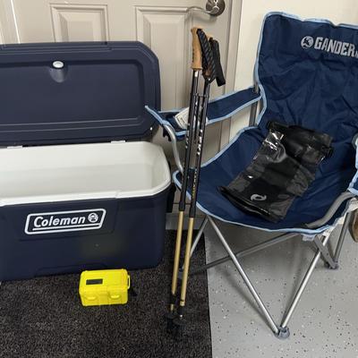 Camping Lot - Coleman 70qt Cooler, GanderMtn Fold up Chair, Leki Super Makalu Trekking Poles