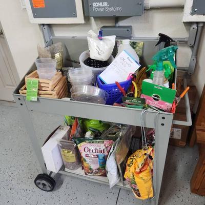 Huge Lot of Orchid Growing & Potting Supplies on Cart - 35x19x38"