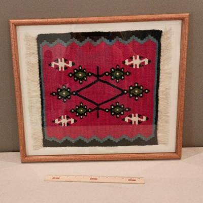 Framed Vintage HandWoven Rug From Yugoslavia After WW II,  22 By 19 