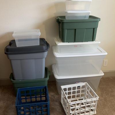 Storage Bin Lot - 2 90qt, 2 14 Gallons, + Sterilite Plastic Storage Bins