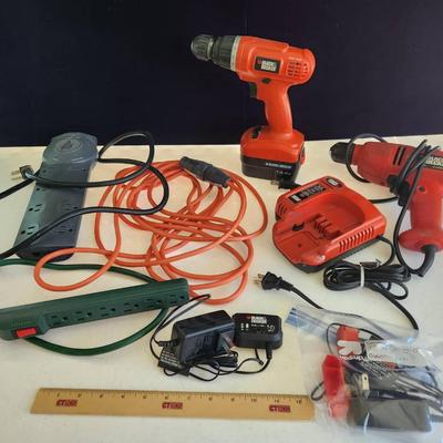 Black & Decker 14.4v Cordless Drill w/ Chargers, Corded Drill, Extension Cords/Power Strips