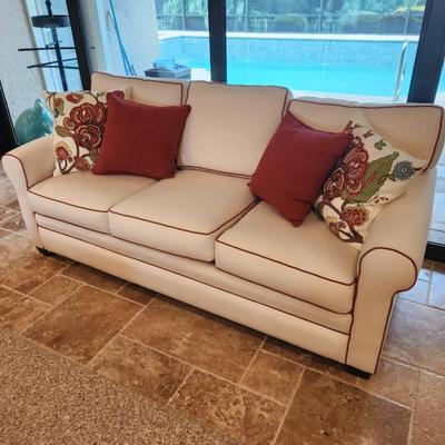 Matter Bros. Cream & Red Modern Sofa w/ Matching Pillows - 83x36x37"