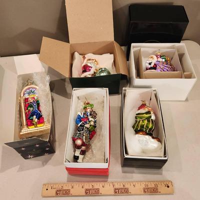 5 Christopher Radko Handpainted Glass Ornaments in Boxes