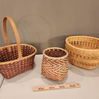 3 Signed Professional Handwoven Baskets, 1999-02, Colorful
