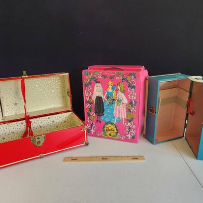 3 Vintage Doll Trunks - 1969 World of Barbie, Red, Blue 