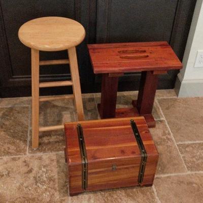Oak Stool, Cedar Chest, Pine Seat