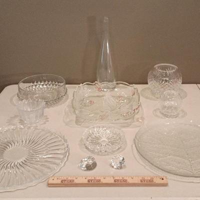 Crystal & Glassware - Mikasa Tulip Bowl, Trays, Rose Bowl, Crackle Glass++