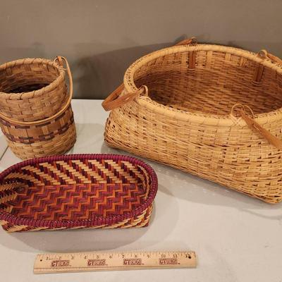 3 Signed Professional Handwoven Baskets - Large Picnic, Colorful