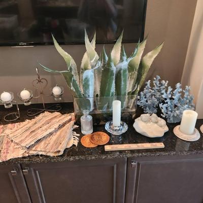 15pc Home Decor - Frog Ceramic Dish, Danish Candleholders, Faux Plant, Coral