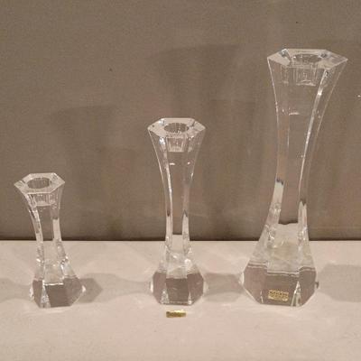 Kosta Boda Set Of 3 Candlesticks Art Glass, Tallest 10 In